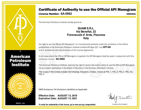 Certificate API 6A